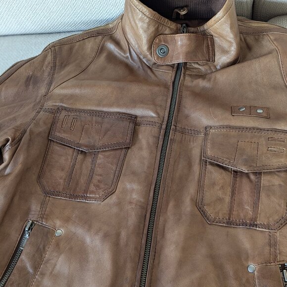 VentiUno Brown Men's Leather Jacket, Size M - Picture 11 of 16